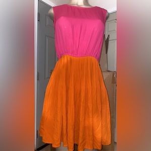 Colorblock flower pleated dress